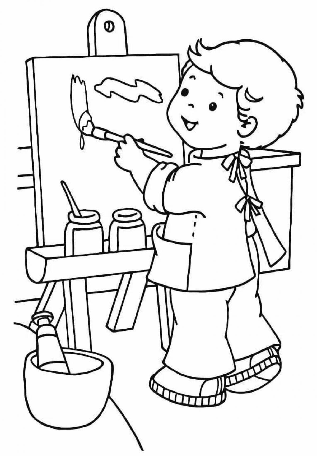 Color-lively coloring page artist profession