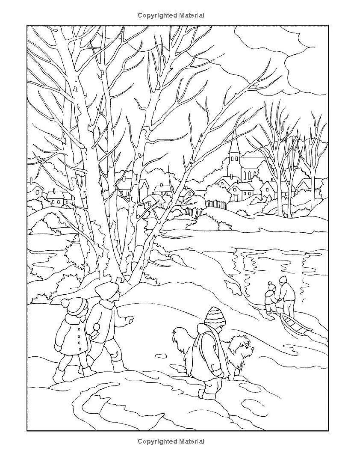 Bright coloring page in early spring