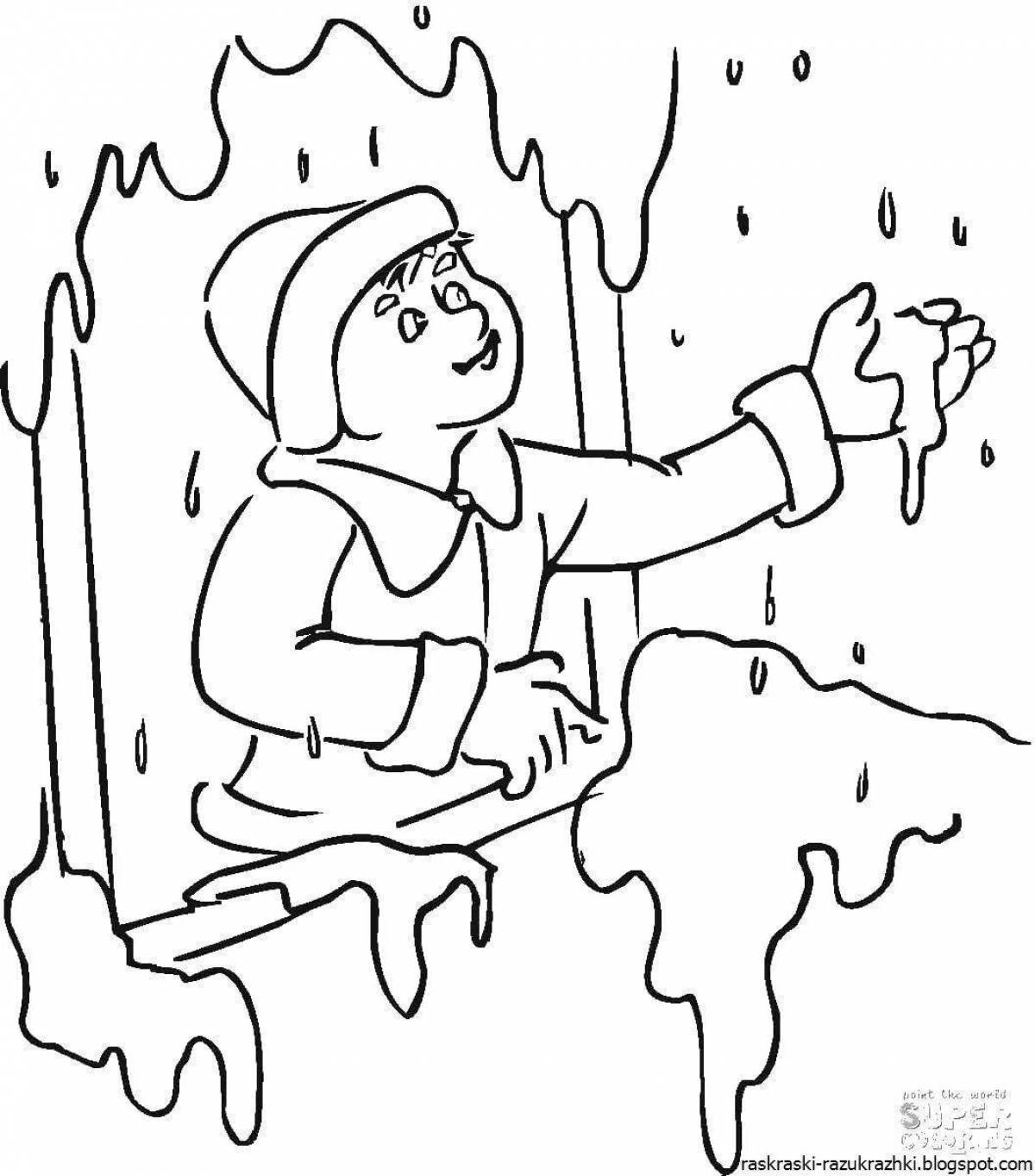 Playful coloring page in early spring
