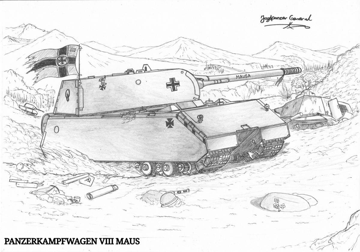 E100 tank dramatic coloring page