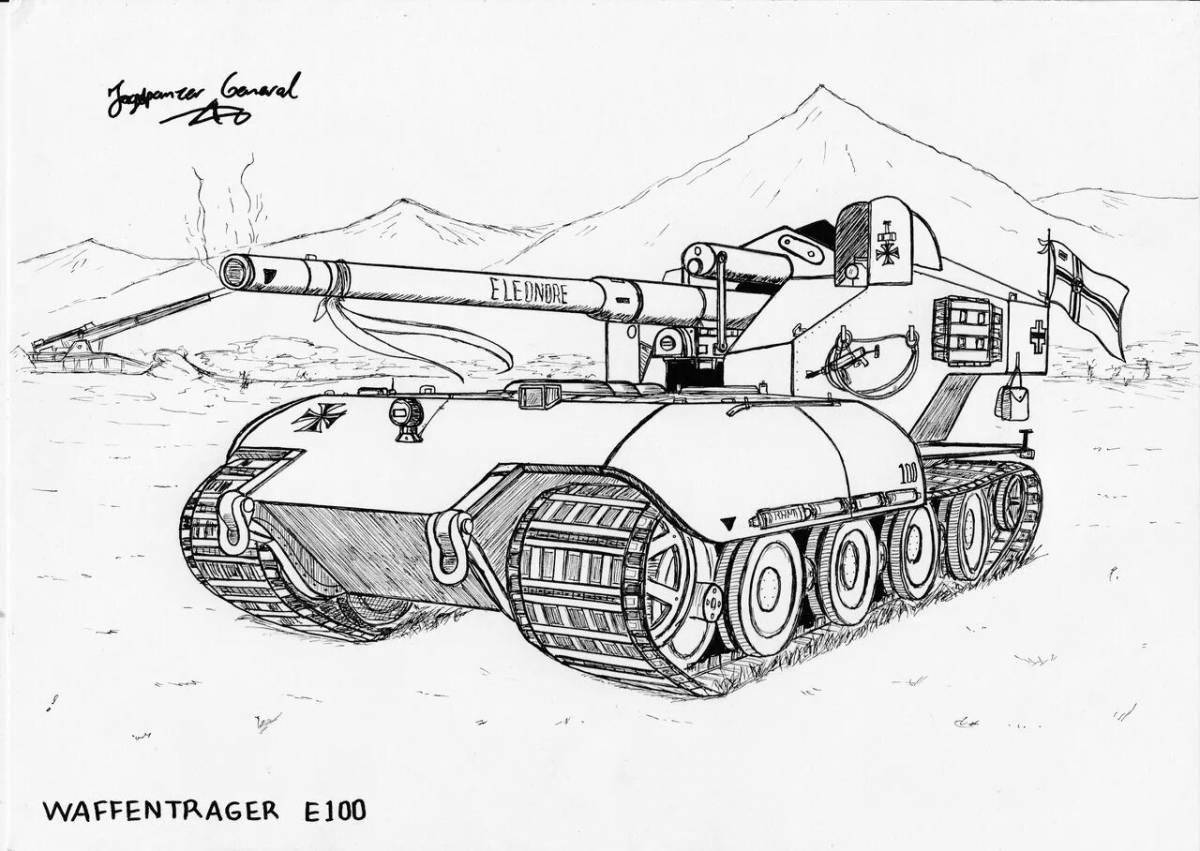 Раскраска поразительный танк e100