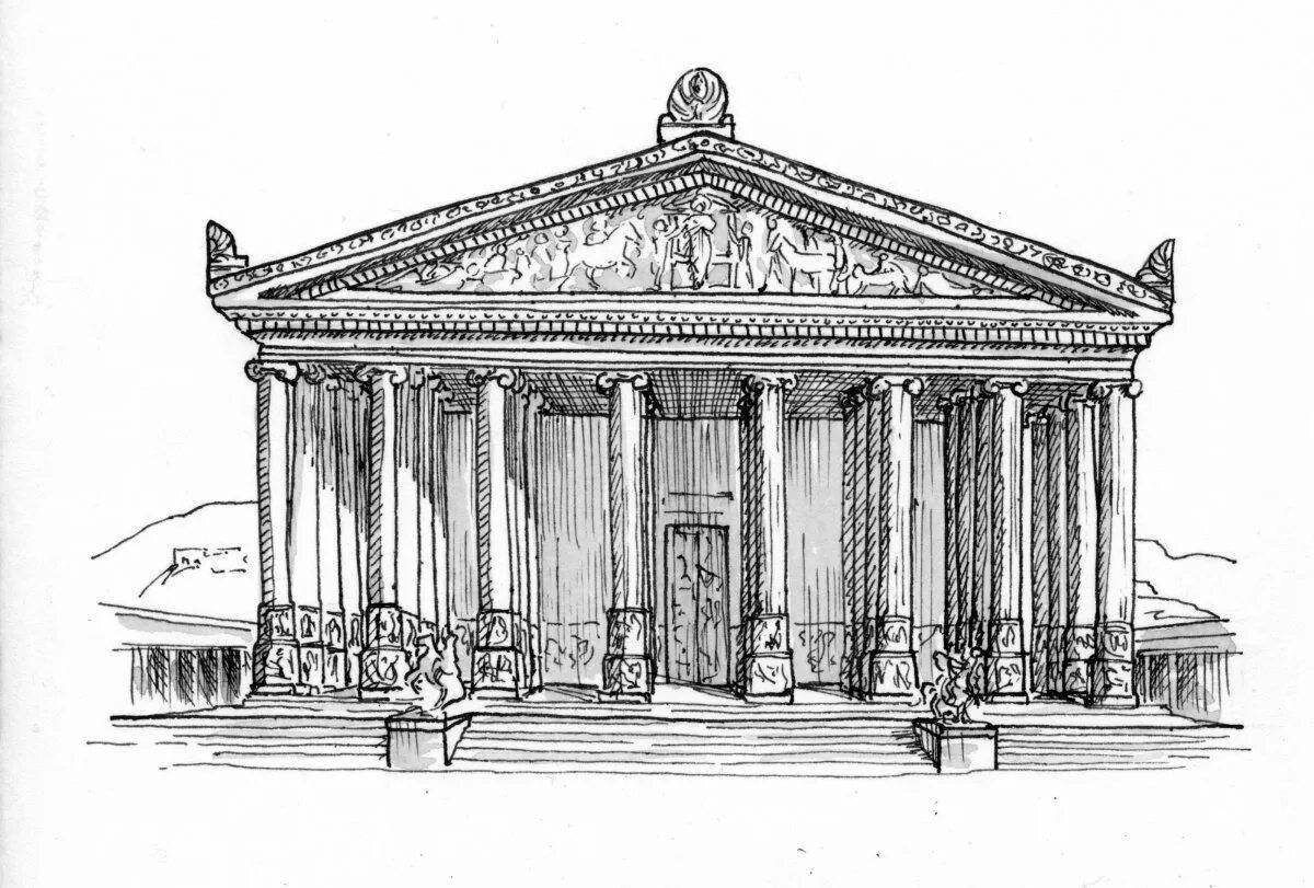 Coloring page majestic ancient Greek temple