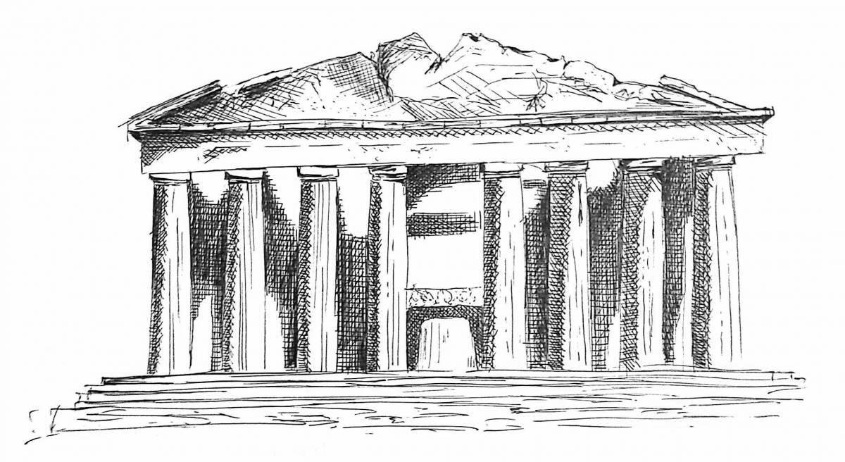 Grand coloring page ancient greek temple