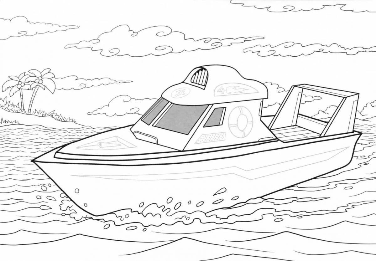 Amazing coloring page with a motorboat