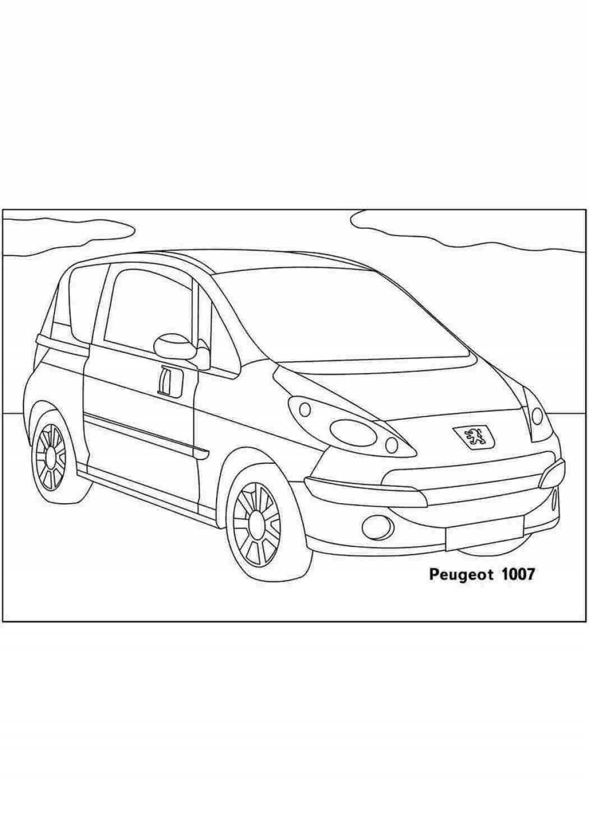 Coloring page funny car peugeot