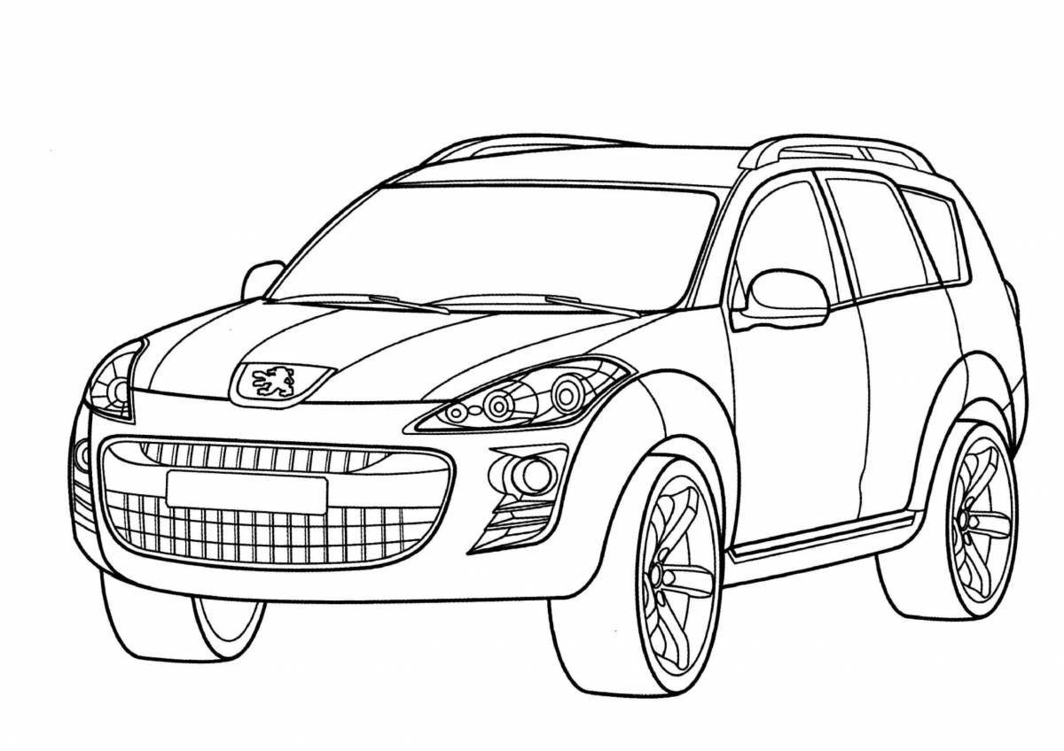 Peugeot funny car coloring page