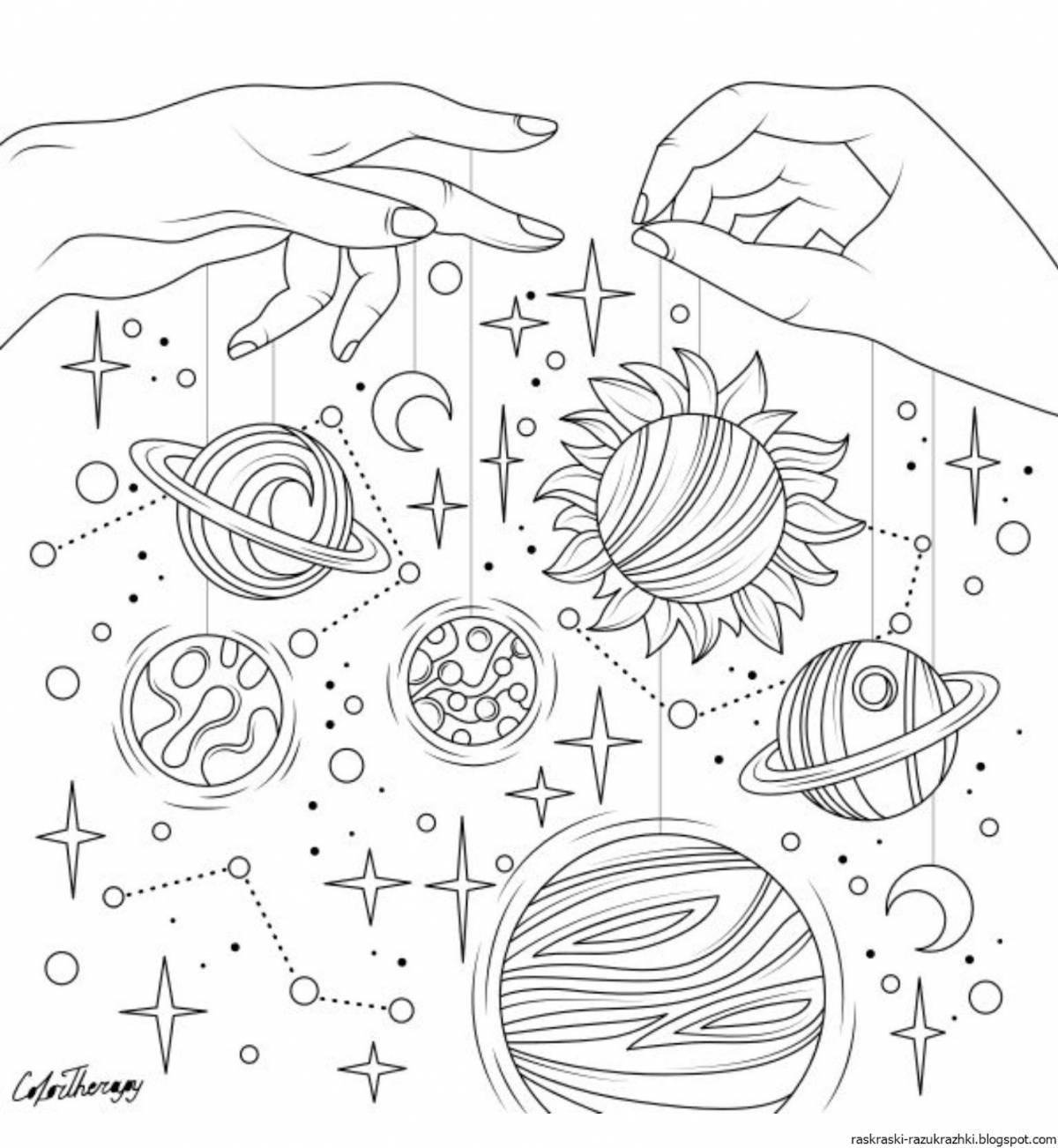 Coloring page dazzling space complex