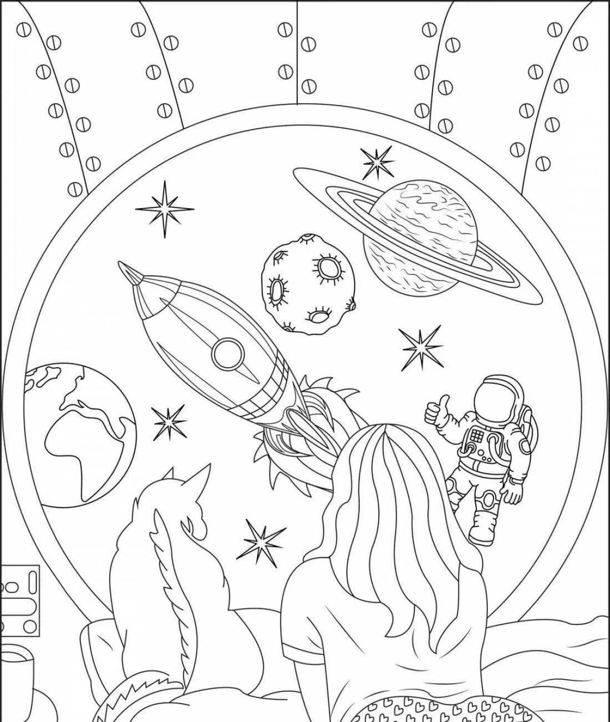 Coloring book glowing space complex