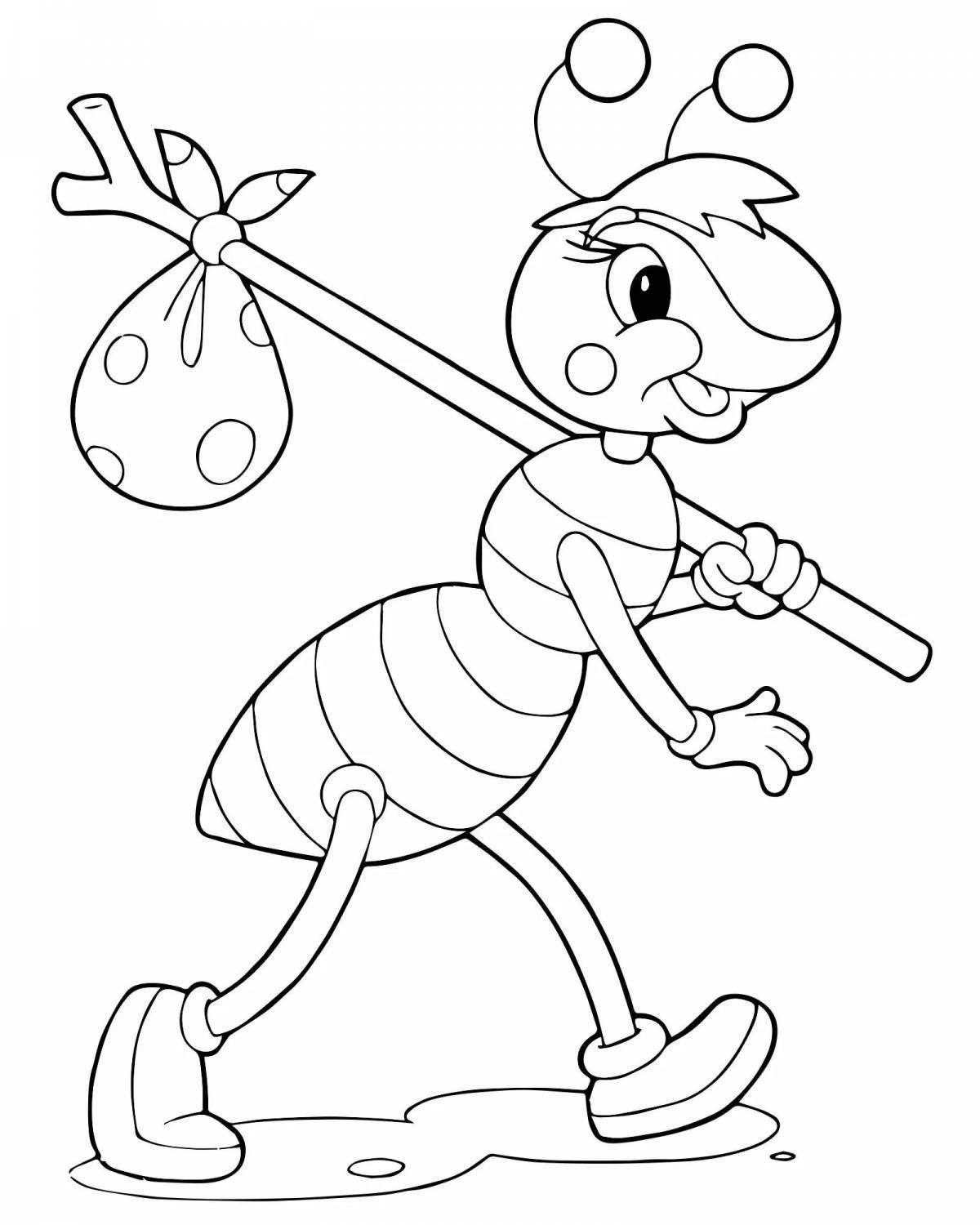 Colorful image of an ant coloring book
