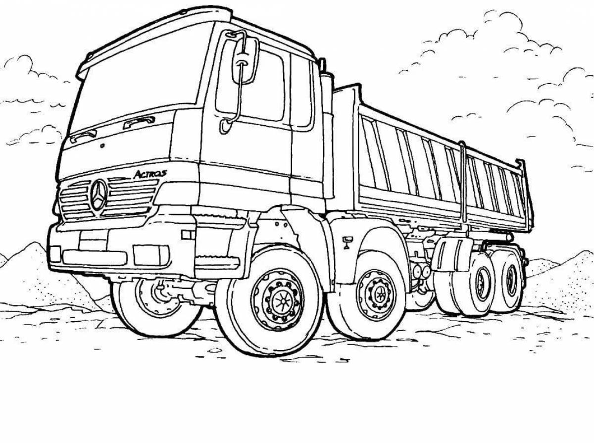 Раскраска гладкий грузовик mercedes