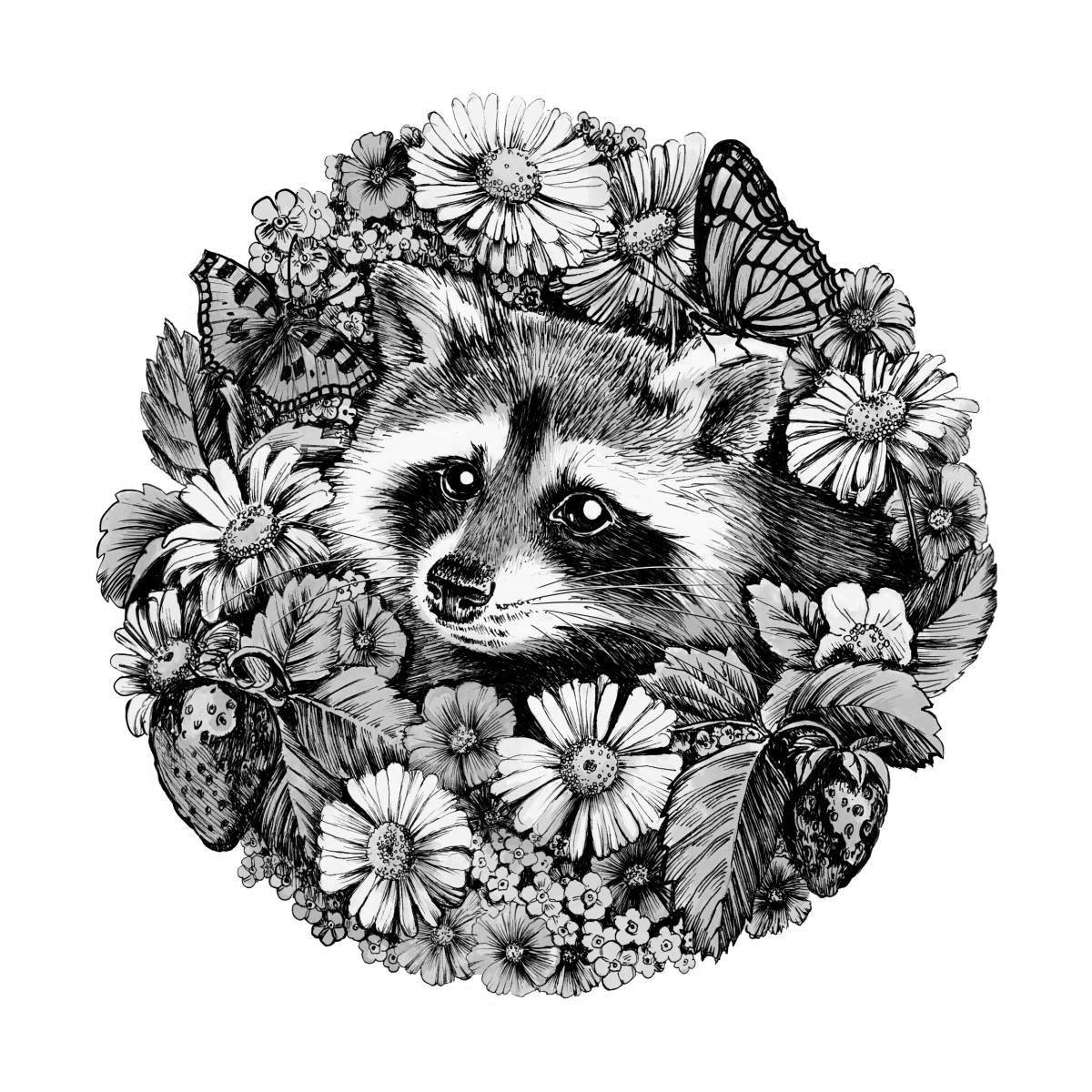 Colourful raccoon coloring page