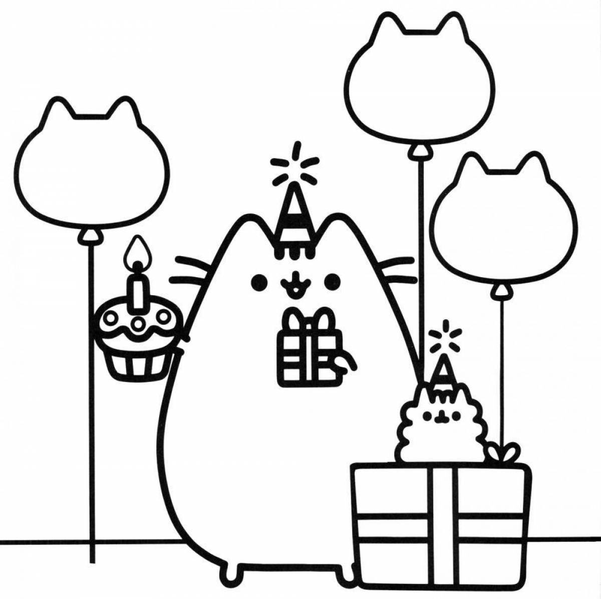 Coloring page loving chubby cat