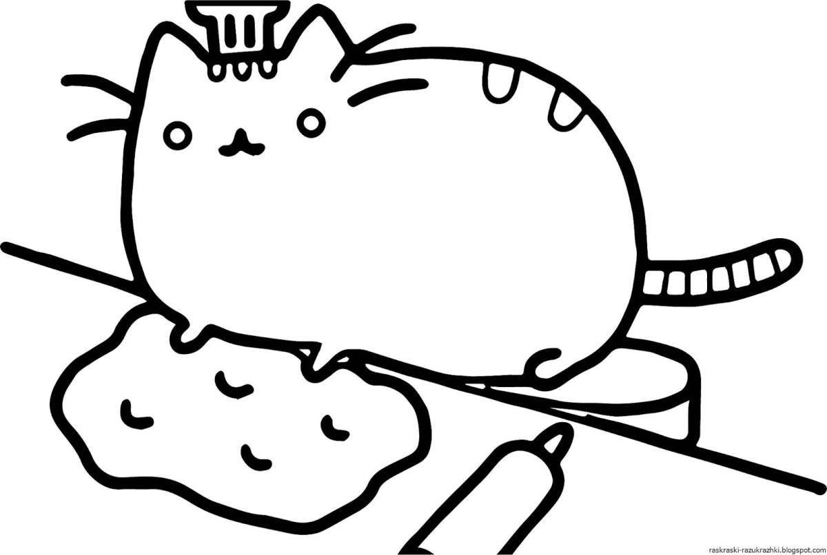 Coloring page chubby cat in a hat