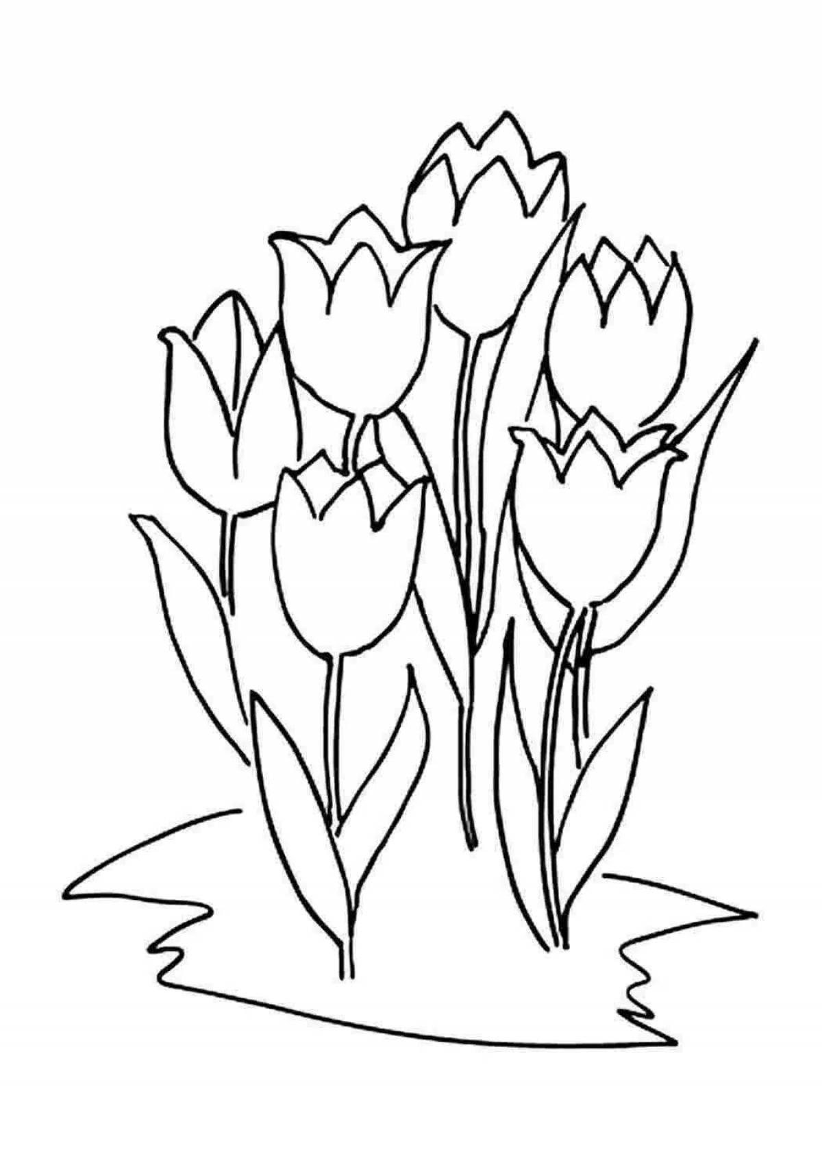Coloring bright spring tulips