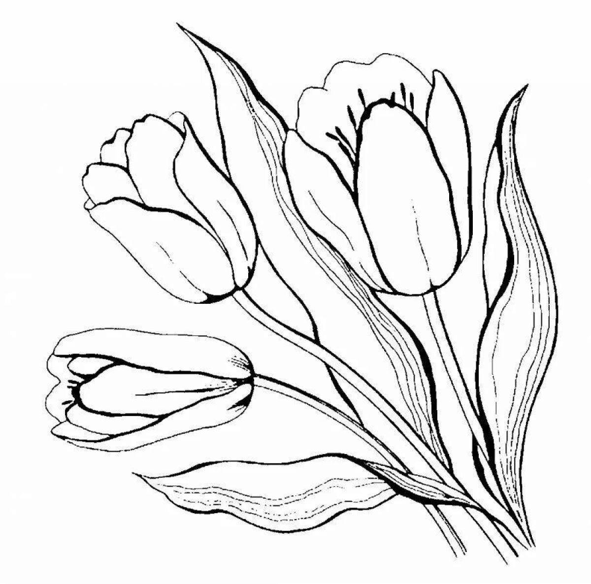 Coloring book shining spring tulips
