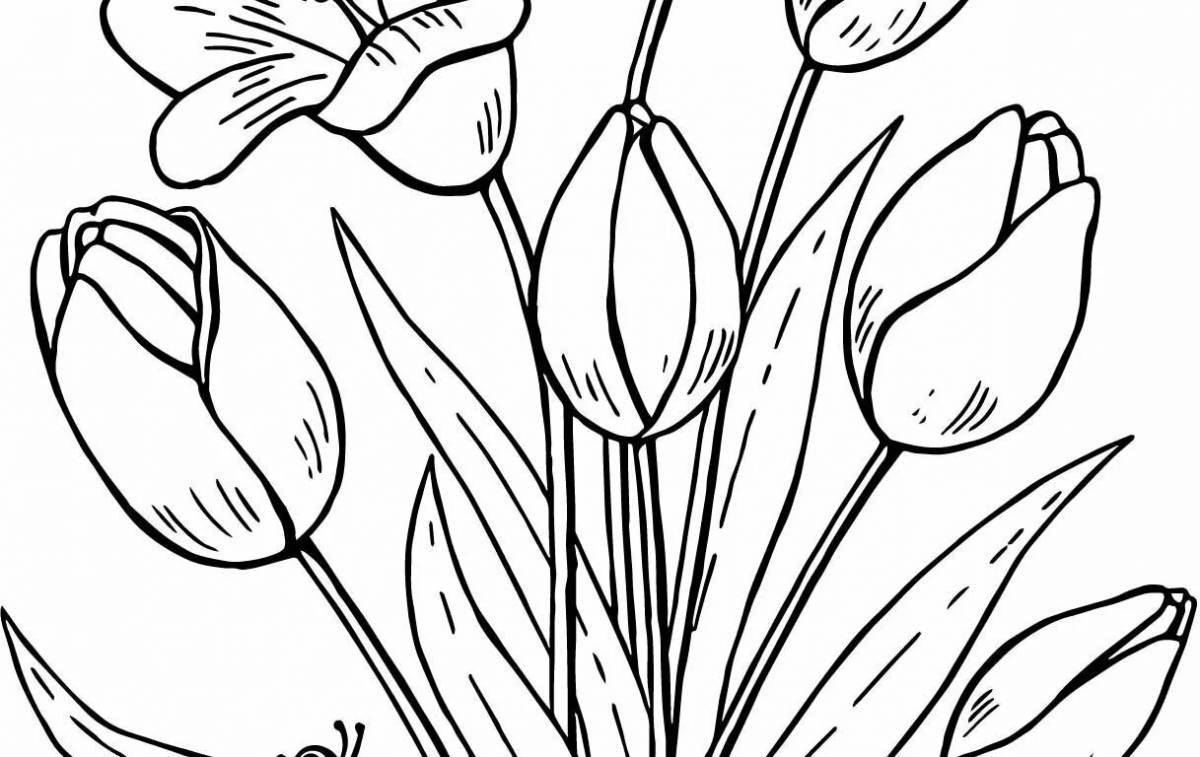 Coloring sunny spring tulips