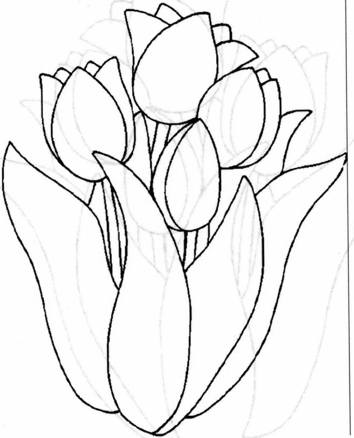 Coloring book blooming spring tulips