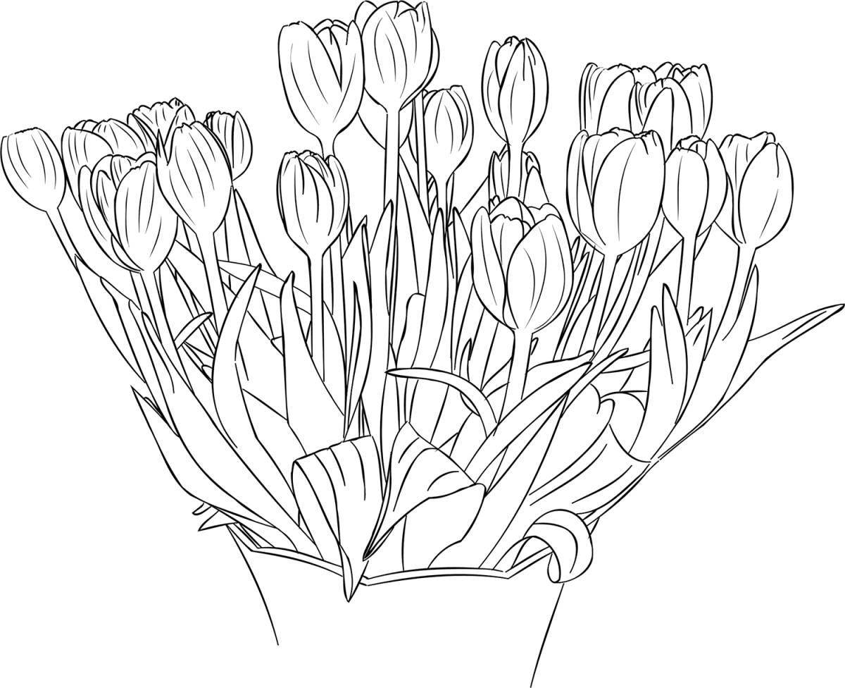Coloring page elegant spring tulips
