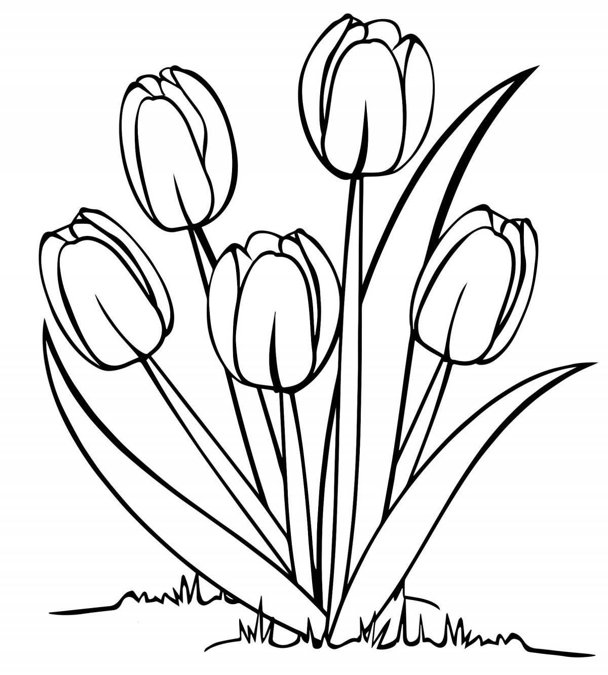 Coloring page inviting spring tulips