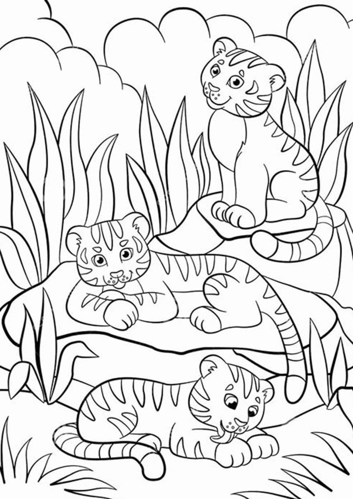 Playful tiger family coloring page
