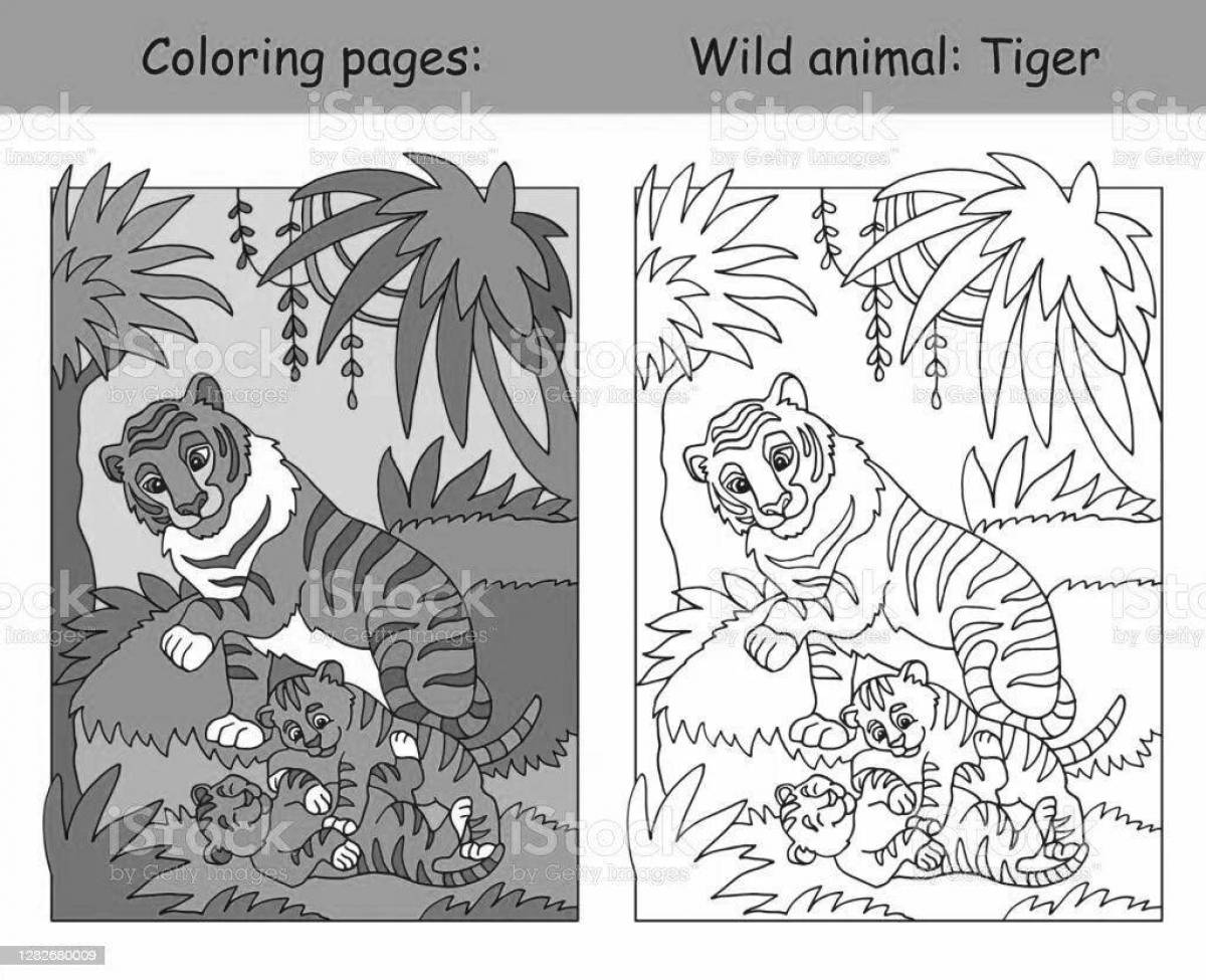 Coloring cute tiger family
