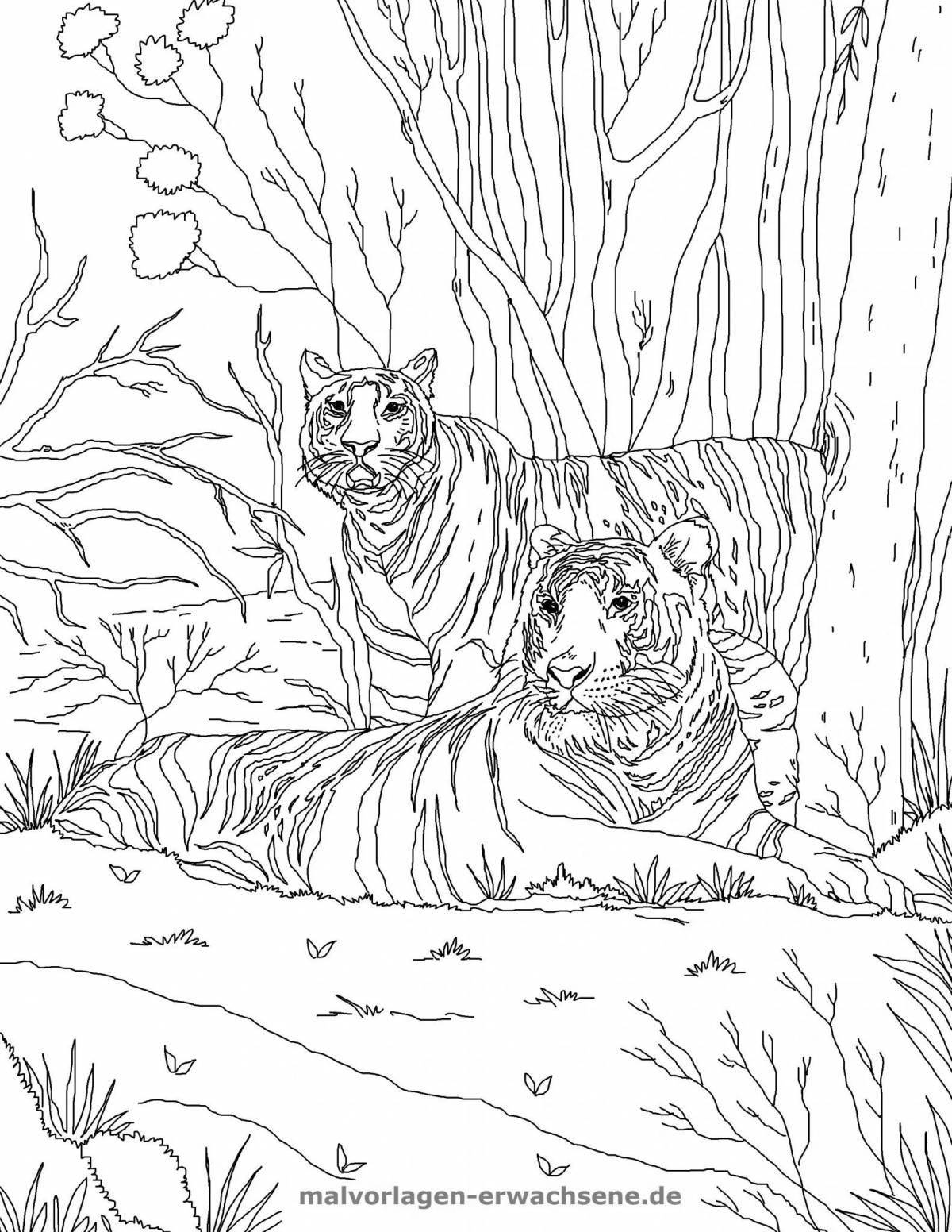 Gorgeous Tiger Family Coloring Page