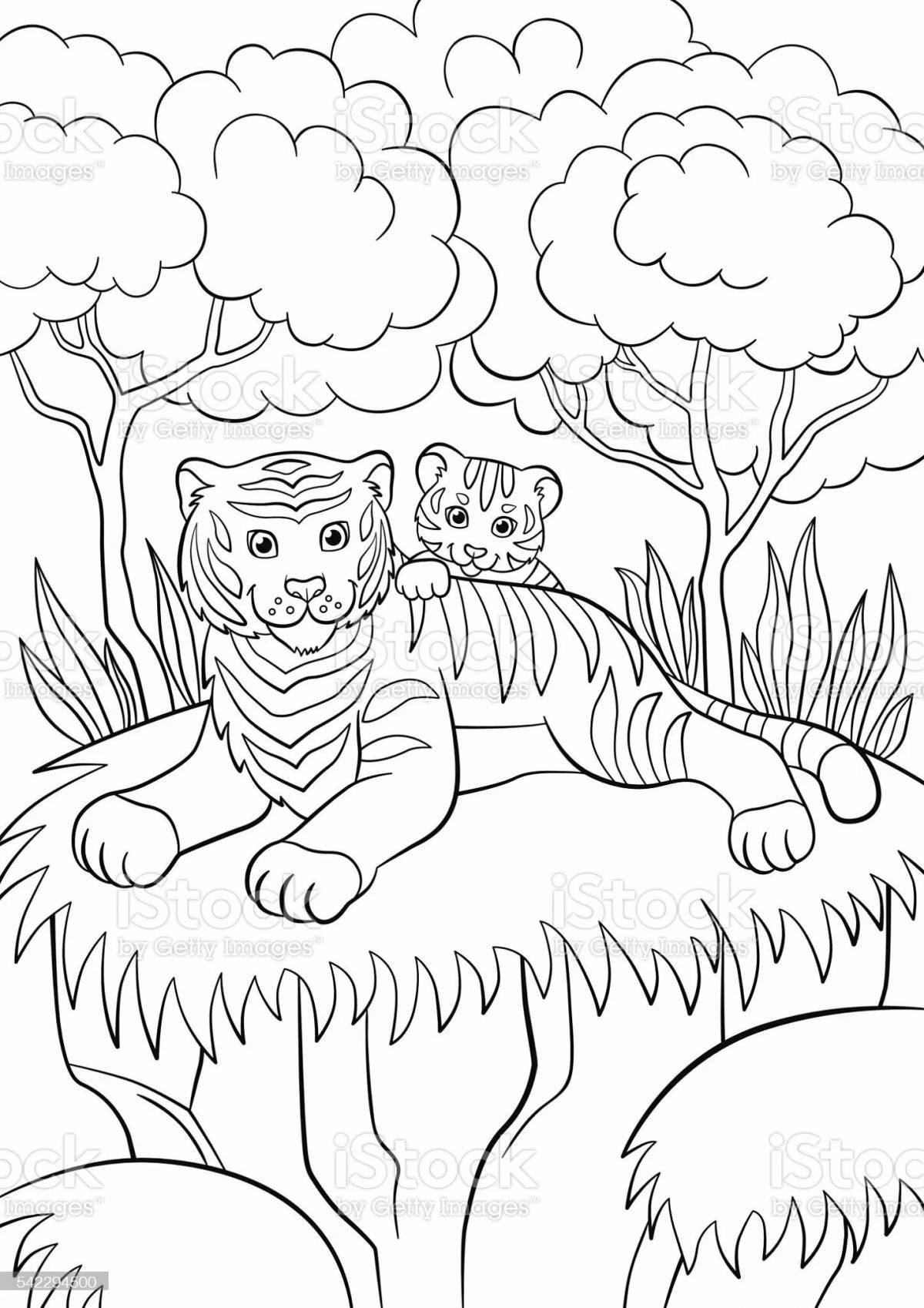 Dynamic tiger family coloring page