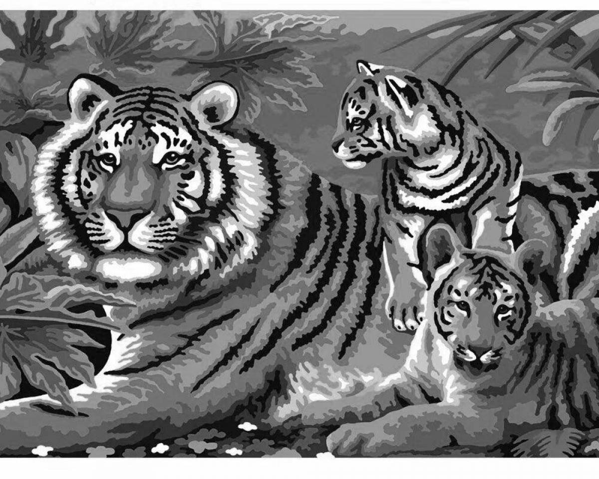Раскраска семейство лучезарных тигров