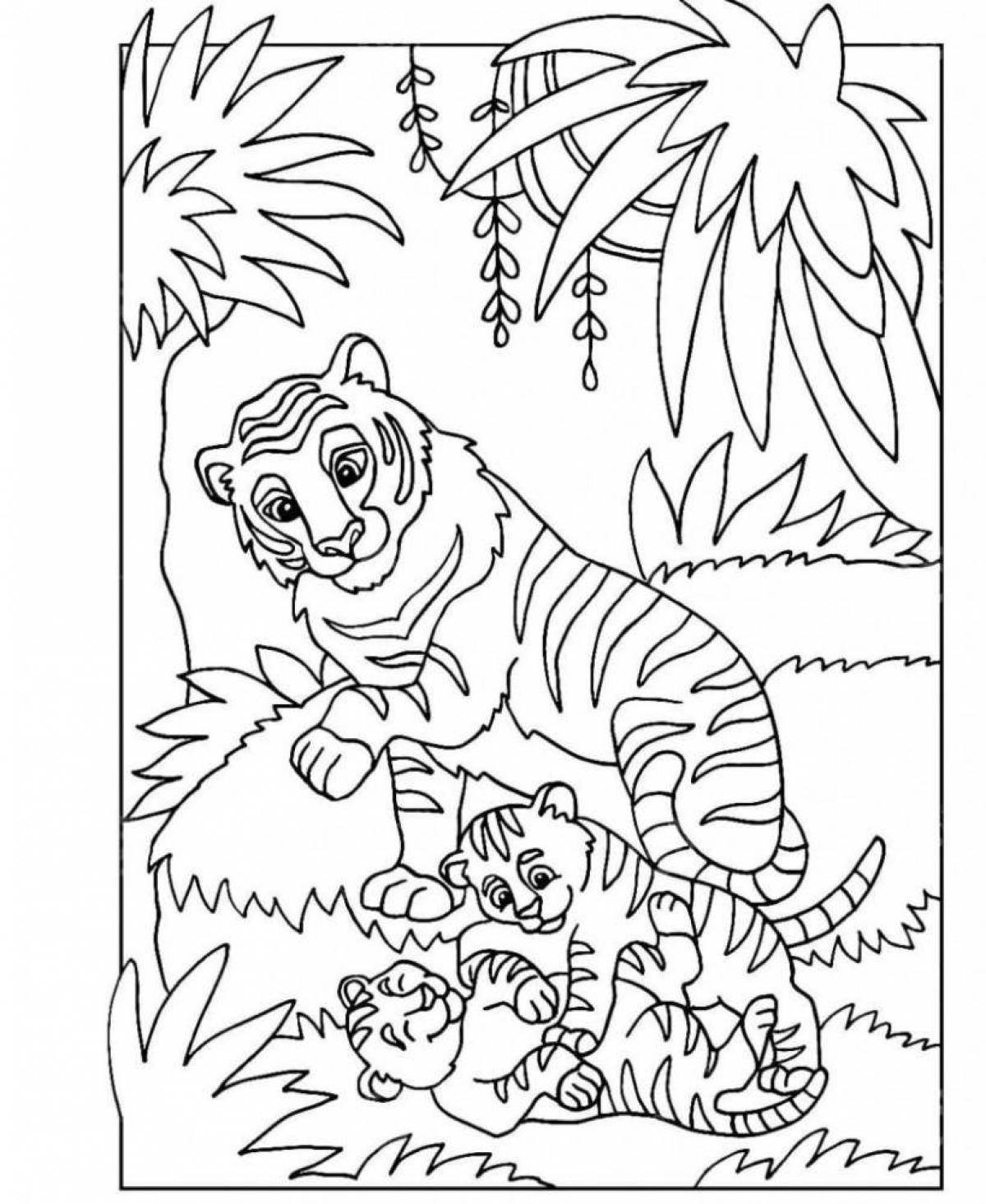 Анимированная страница раскраски семейства тигров