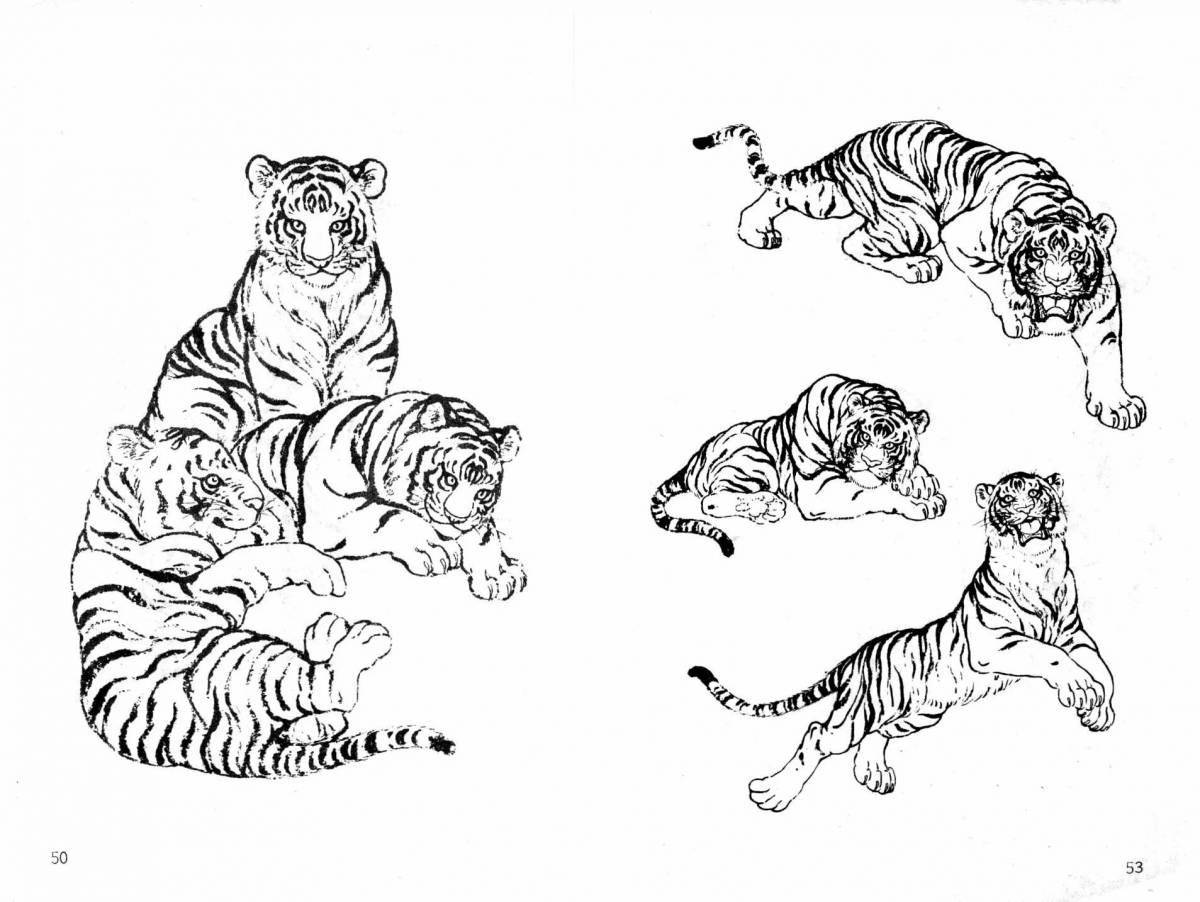 Раскраска семья безмятежных тигров