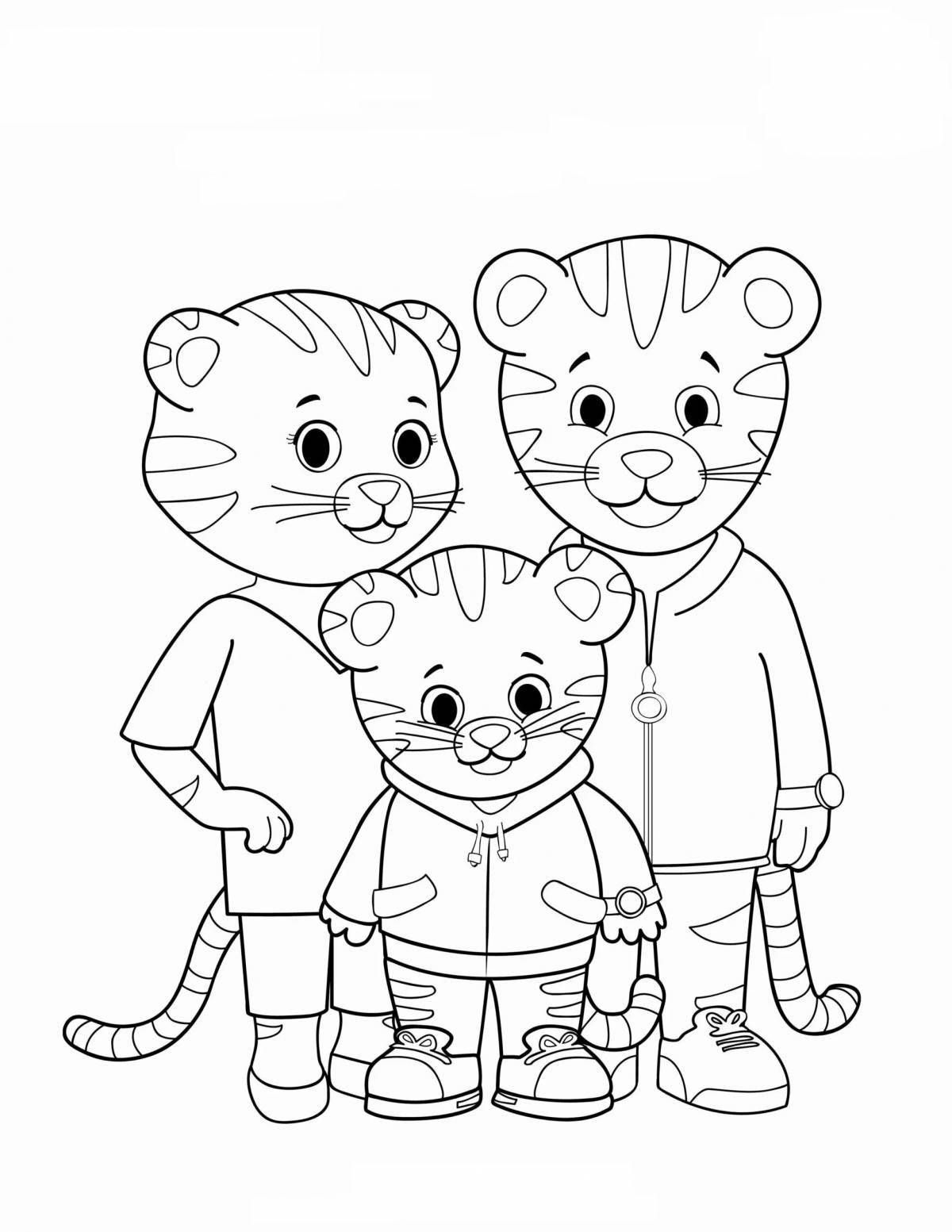 Coloring book beautiful tiger family