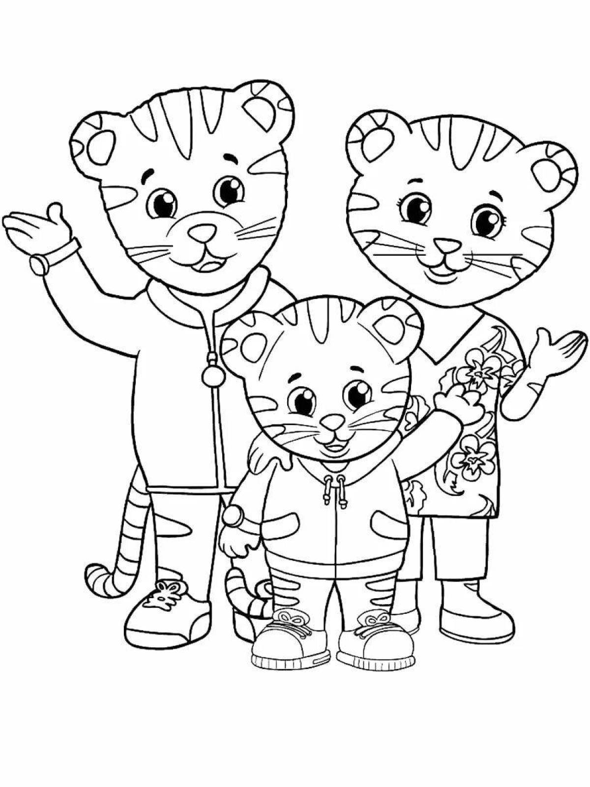 Раскраска веселая семья тигров