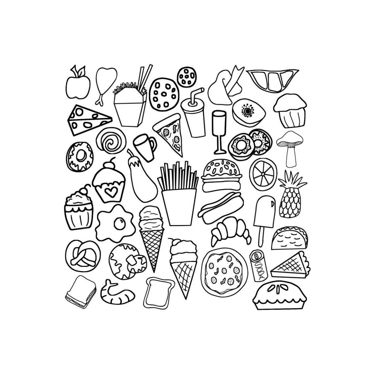 Colorful aesthetic food coloring page