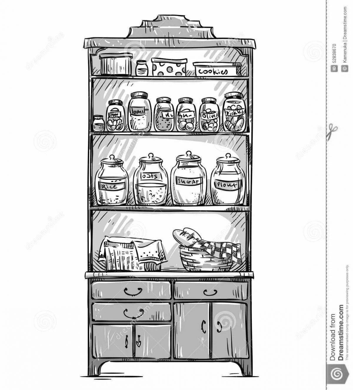Festive Kitchen Cabinet Coloring Page