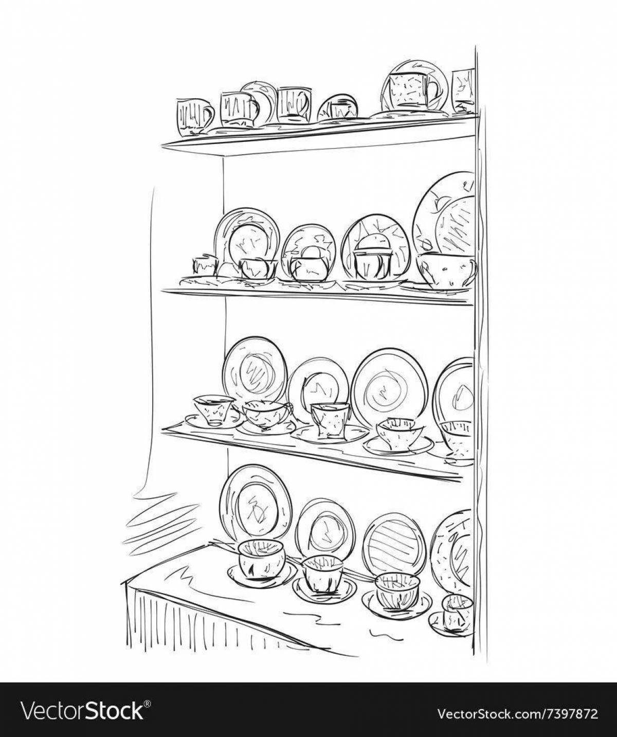 Animated kitchen cabinet coloring page