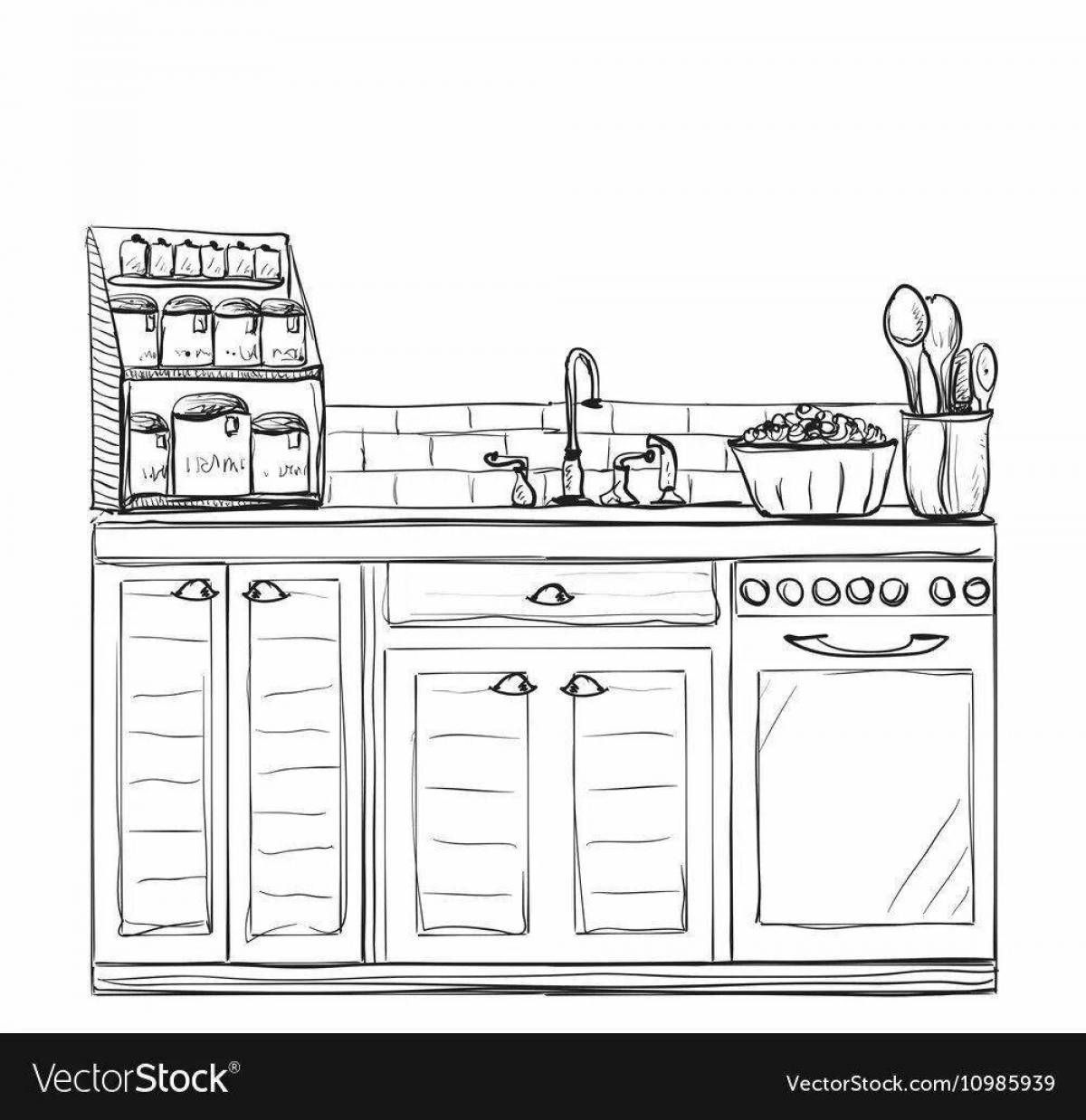 Coloring page of an attractive kitchen cabinet