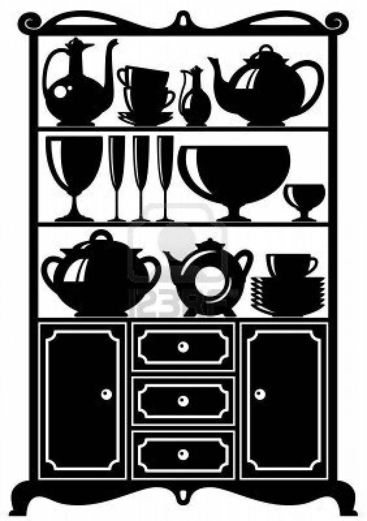 Adorable kitchen cabinet coloring page