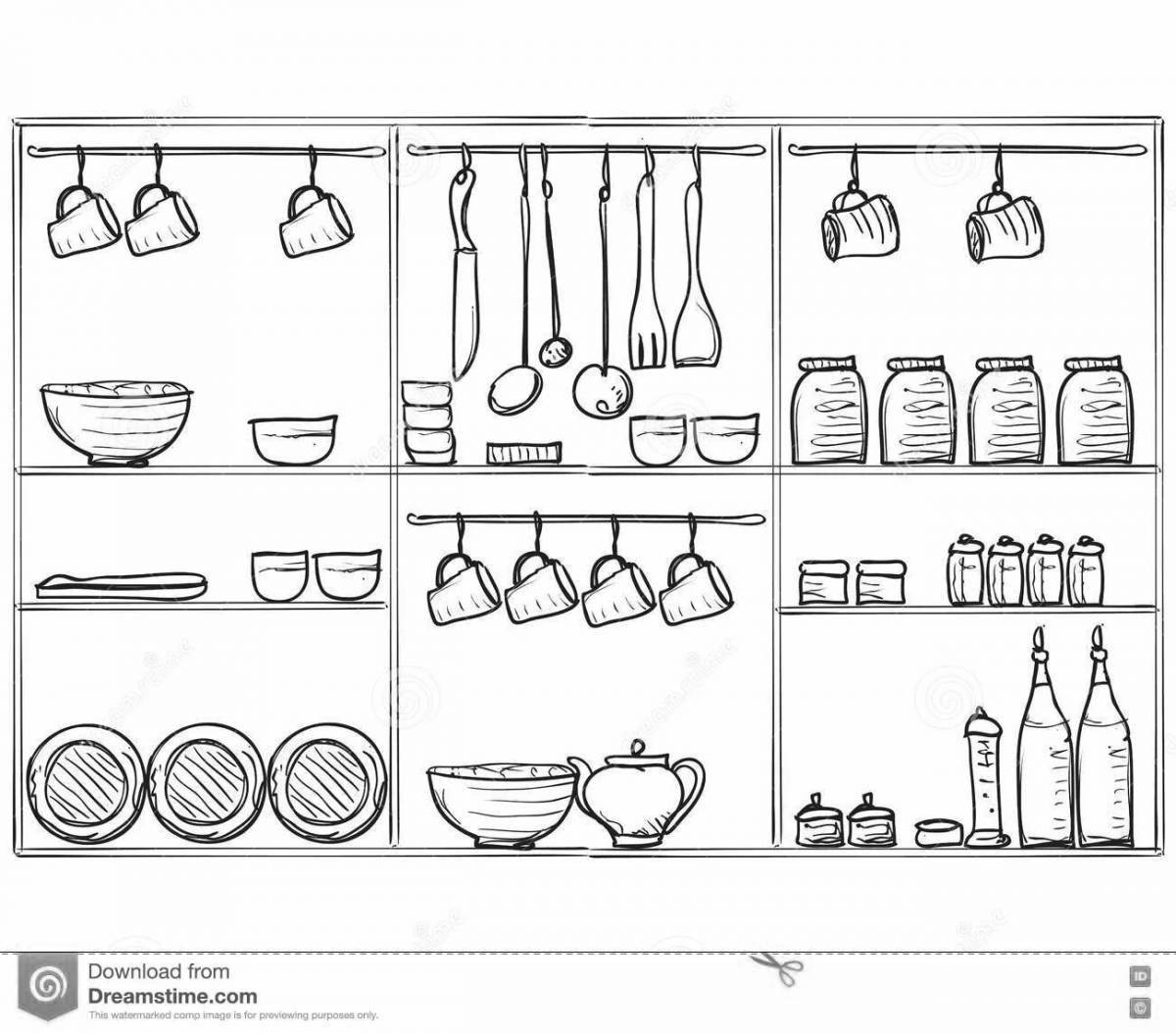 Amazing kitchen cabinet coloring page