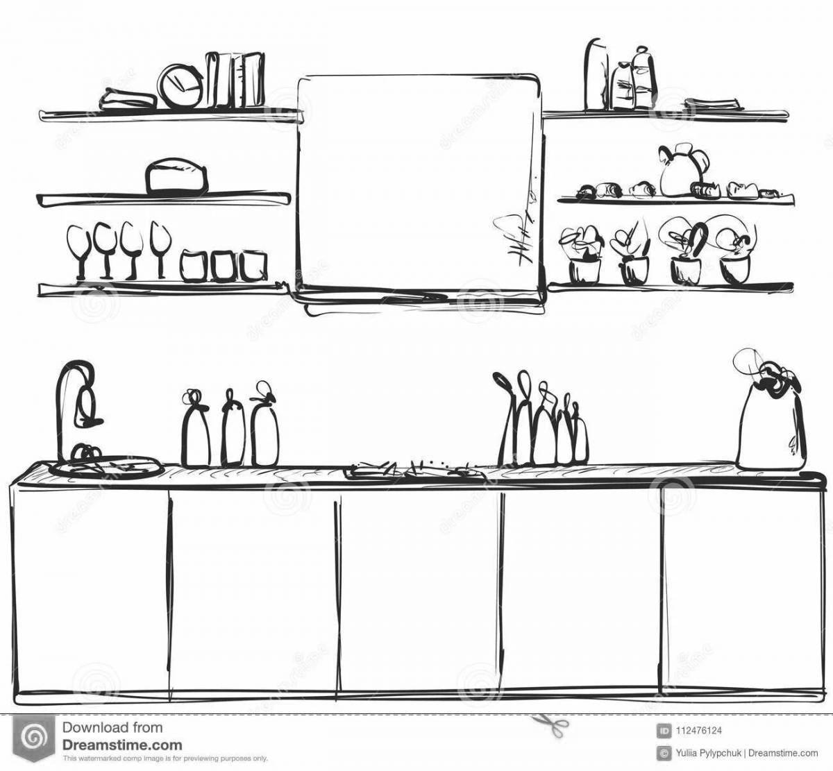 Coloring book lovely kitchen cabinet