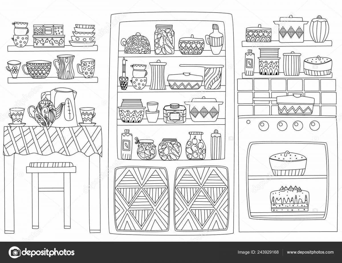 Sweet kitchen cabinet coloring page