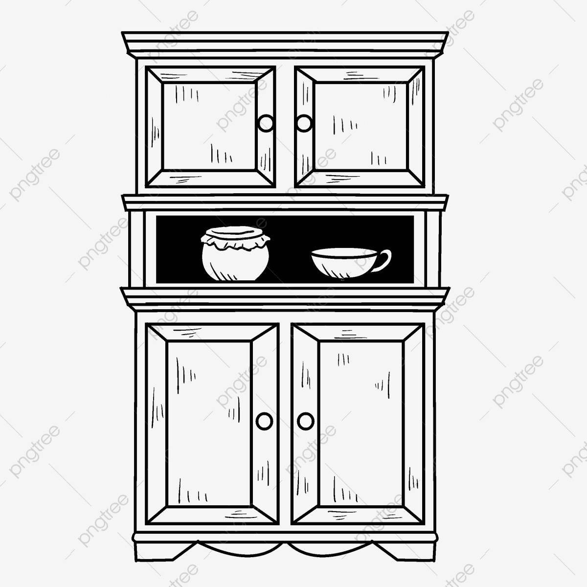 Cute kitchen cabinet coloring page
