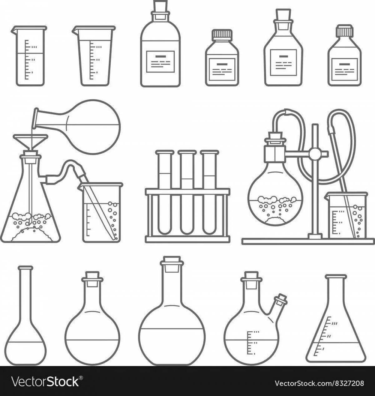 Coloring page bold chemical flasks
