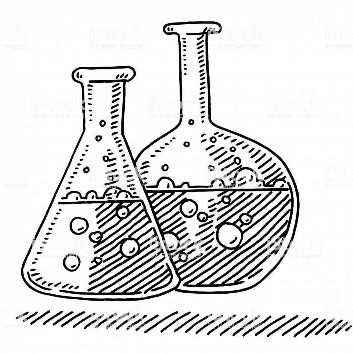 Coloring page dazzling chemical flasks
