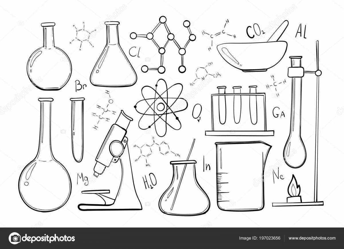 Coloring page elegant chemical flasks