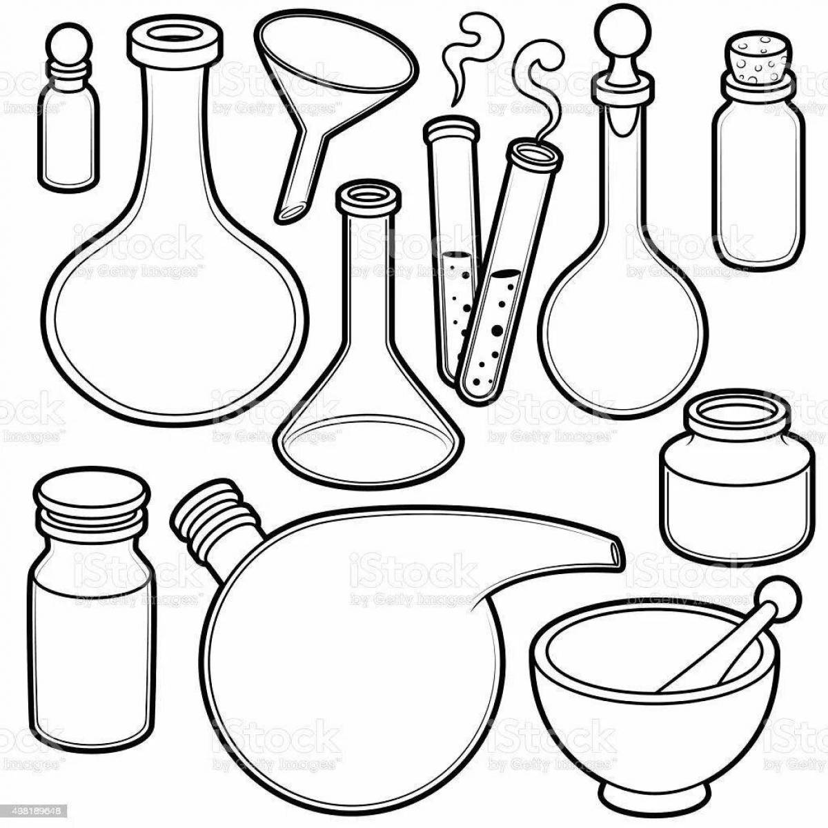 Coloring page stylish chemical flasks