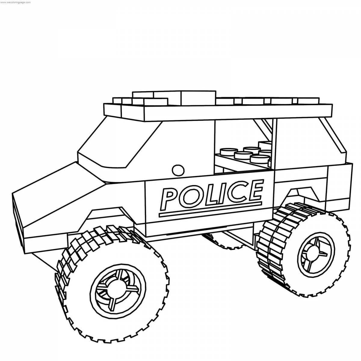 Lego coloring page with awesome jeep