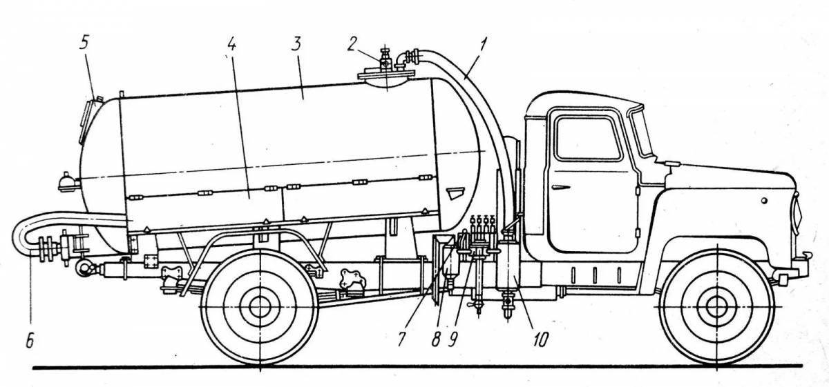 Coloring page cheerful fuel truck zil