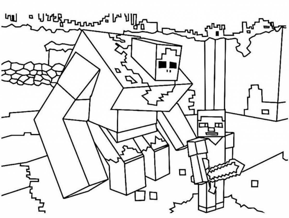 Great minecraft village coloring page