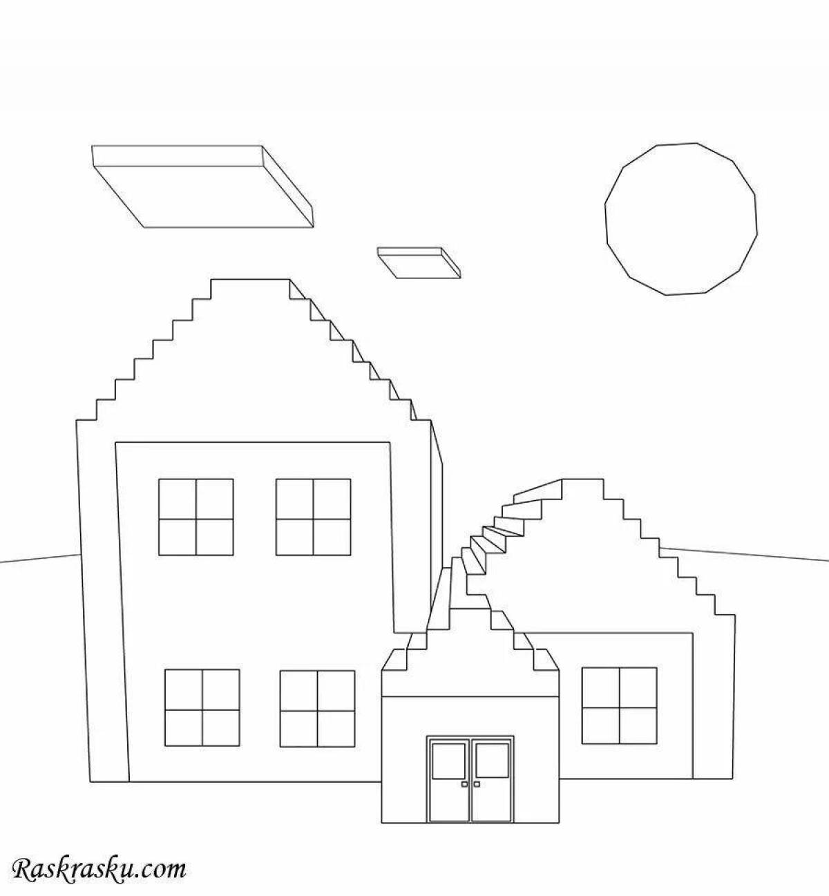 Playful minecraft village coloring page