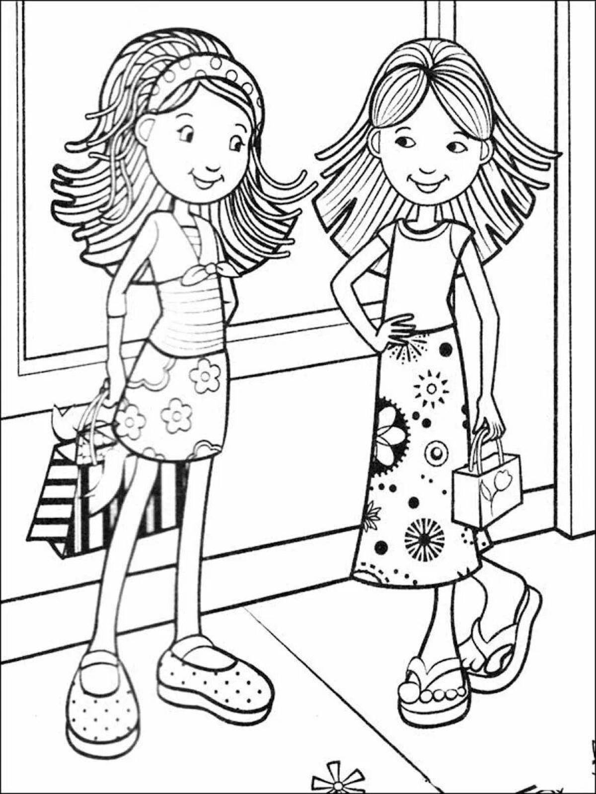 Funny girls in the coloring shop